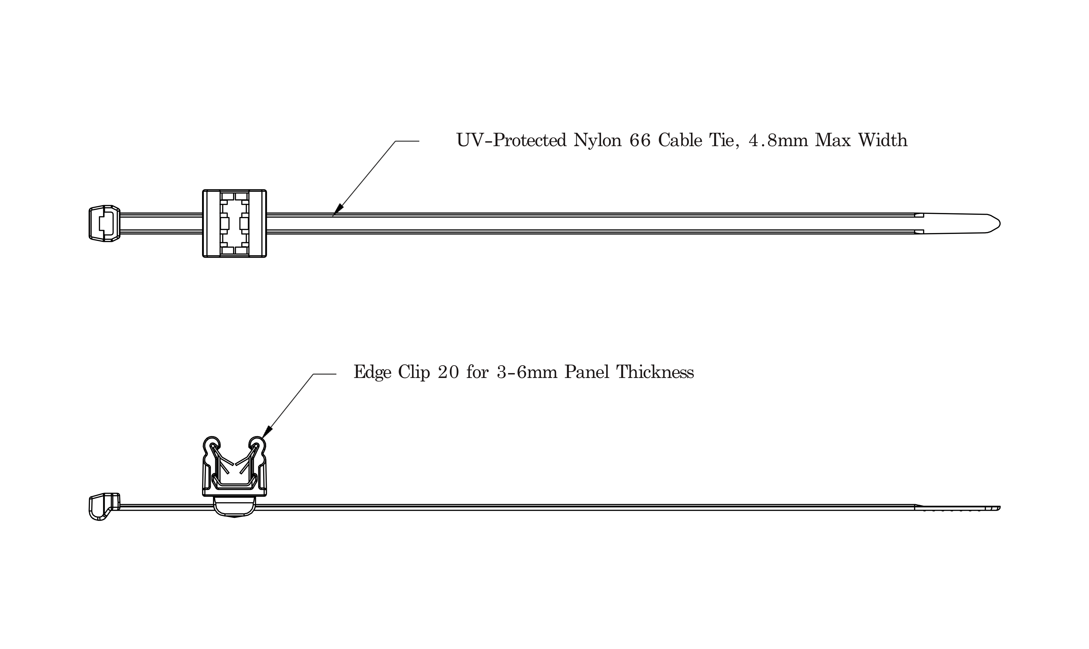 2-Piece Fixing Tie with Edge Clip, EC20, 3-6 mm Panel